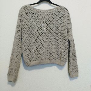 Jessica Simpson Gray Knit Crochet Crop Pull Over Sweater sz S